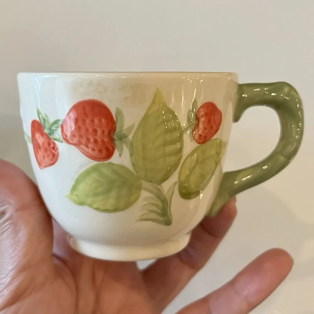 Franciscan Strawberry Fair Cup Saucer Plate Set Vintage Cottagecore Tea Party